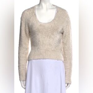 Designer Jonathan Simkhai Fuzzy Knit Crop Top XS Long Sleeve Scoop Neck LUX